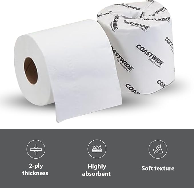 Coastwide Professional Recycled Toilet Paper, 2-ply, White, 360 Sheets/Roll, 48 Rolls/Case