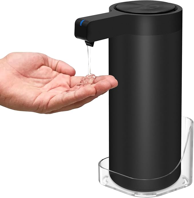 Automatic Soap Dispenser Stainless Steel with Sensor Infrared Soap Dispenser Electric IPX5 Waterproof USB-C Charging Motion Sensor for Kitchen & Bathroom (Matte Black - Wall Mount)