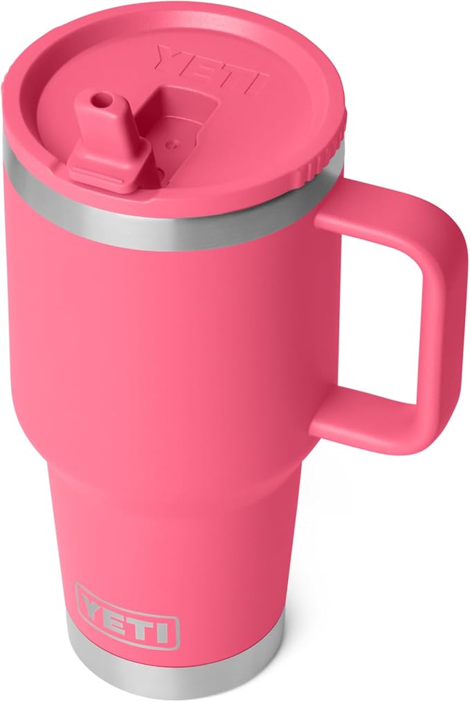 YETI Rambler 30 oz Travel Mug with Flip Straw Lid – Stainless Steel, Vacuum Insulated, Leakproof, Cup Holder Friendly, Tropical Pink
