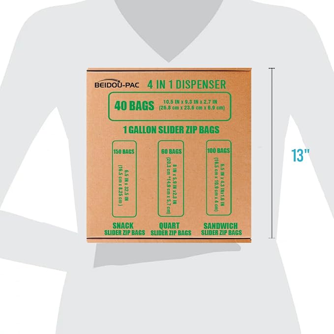 BEIDOU-PAC Combo Slider Storage Bags, 350 Count Resealable Variety Pack with Organizer, Reclosable Clear Plastic Snack, Sandwich, Quart,Gallon Size Bags (Variety Pack)