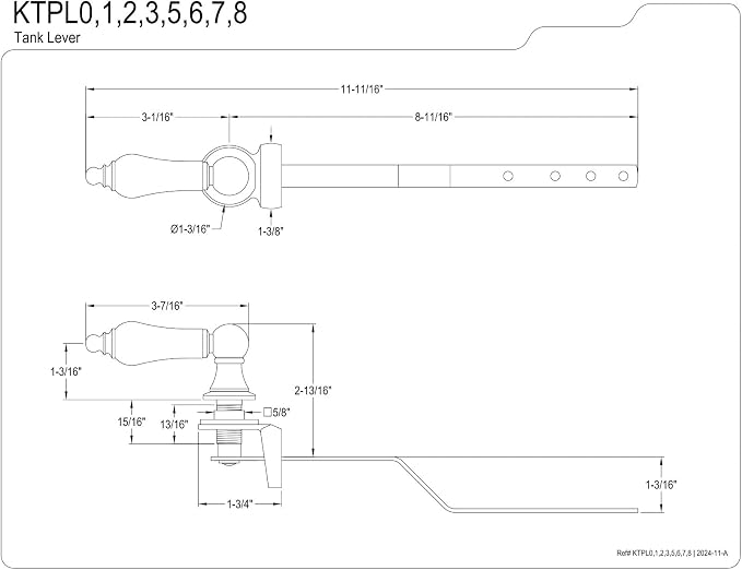 Kingston Brass KTPL7 Victorian Front Mount Toilet Tank Lever, Left/Right Installation in Brushed Brass