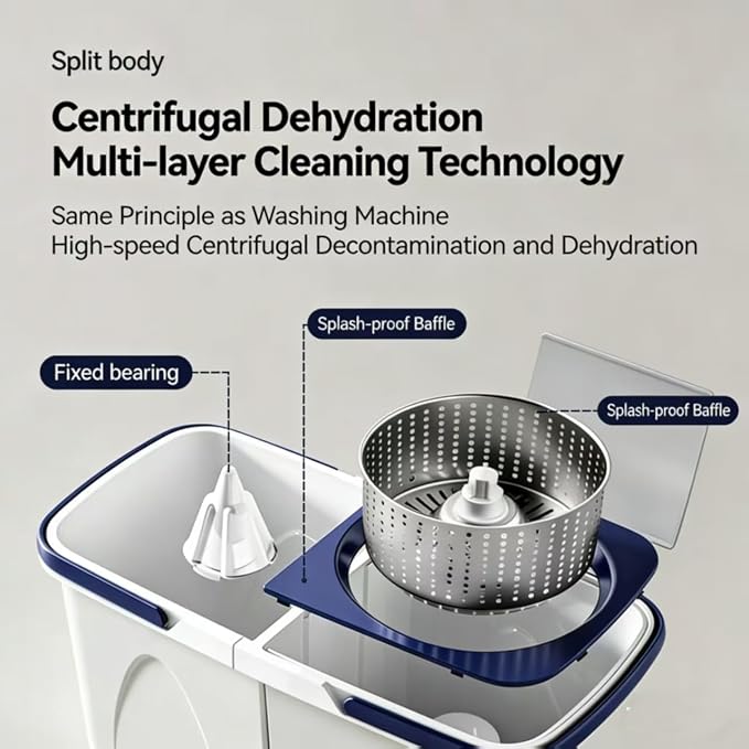 Spin Mop Bucket Kit with Integrated Wringer System | 3 Pack Microfiber Spin Mop Refills, Spin Mop Bucket System for All Floor Types Cleaning