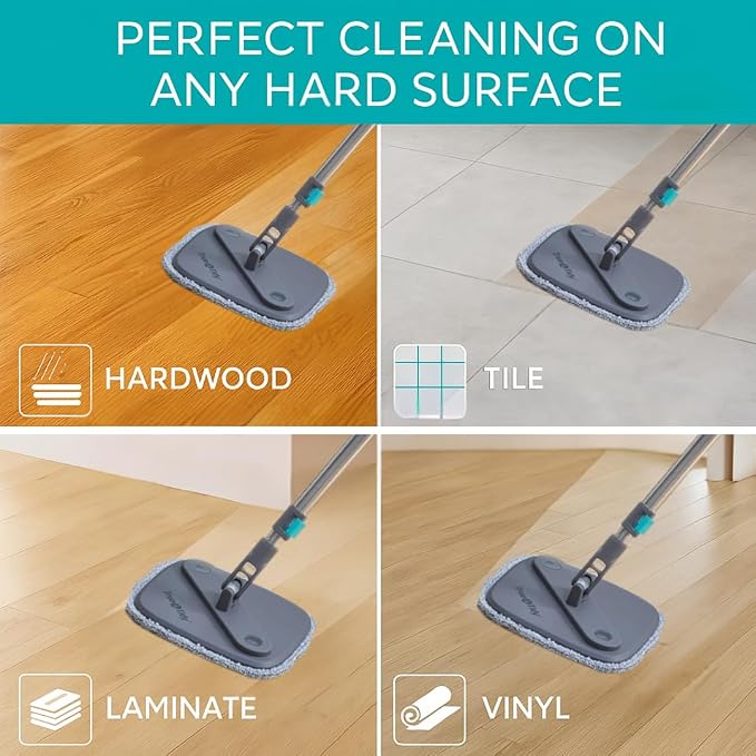 True & Tidy Square Spin Mop & Bucket System w/ 2pc Machine Washable Pads