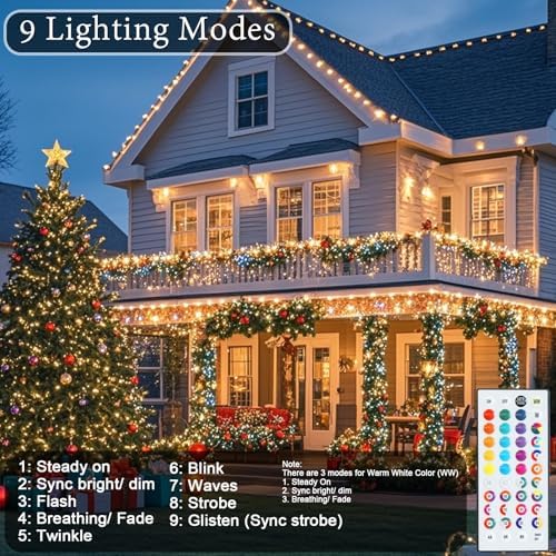 Pooqla 200 LED Color Changing Christmas String Lights with Remote, 66 ft