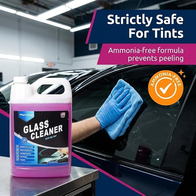 Magic Finish Car Glass Cleaner (1 Gallon) – Ammonia-Free Window Cleaner Spray for Interior & Exterior Auto Glass – Anti-Fog, Streak-Free Car Cleaning Supplies for Tint, Mirrors & Screens