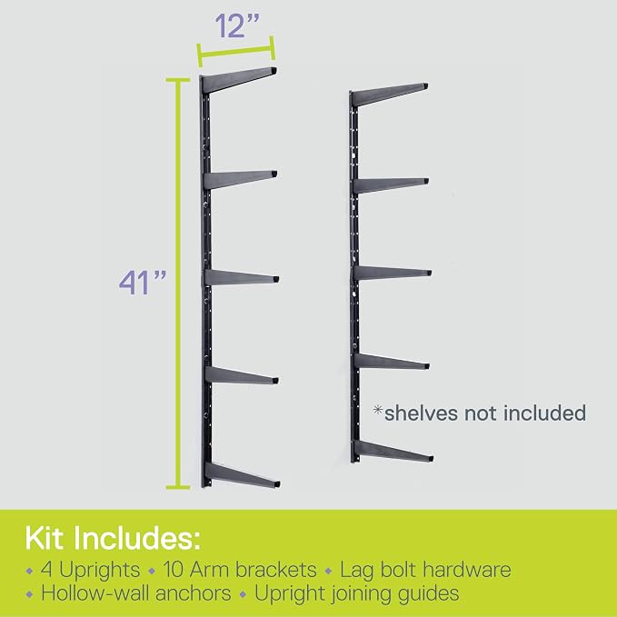 Delta Minimalistic Black Shelf Brackets Cycle, Set of 10 Fully Adjustable 12-inch Heavy Duty Shelf Brackets, Holds Up to 480 lbs, Modern Shelf Bracket for Wood Shelves