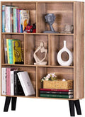 LEYAOYAO Cube Bookshelf, Mid-Century Modern Book Shelf with Legs, Oak | 3 Tier Bookcase, Rustic Wood Bookshelves Freestanding Small Storage Organizer, Open Shelves for Bedroom, Living Room, Office