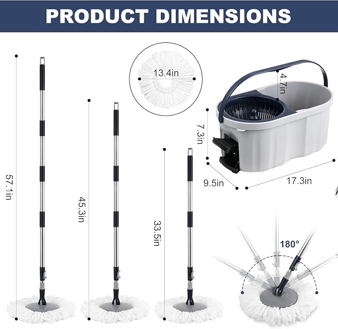 Spin Mop Bucket Set 3 Refills Best Mops for Floor Cleaning Heavy Duty Mops | Spin Mop and Bucket System Spin Mop and Bucket