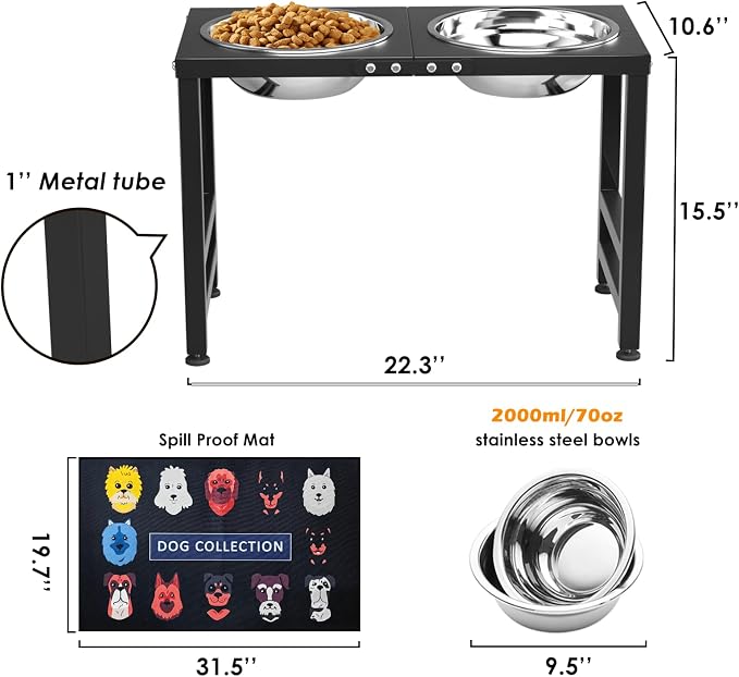 ADENGL Metal Elevated Dog Bowl for Large 𝐋𝐚𝐫𝐠𝐞 Raised Bowl Stand with Sprill Proof Mat and 2000ML Pet Bowls, Food & Water Bowls 16" Tall Dog Feeder for Large Breed