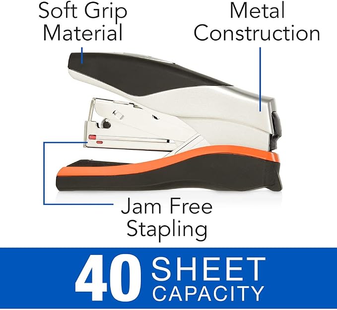 Swingline Stapler, Half Strip Desktop Stapler, 40 Sheet Capacity, Low Force, Compact Size, Office, Desk, Optima 40, Orange/Silver/Black, 6 Pack (87842) (S7087842-CS)