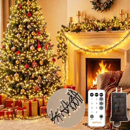 1000 LED 49FT Cluster Lights, Plug in Warm White Christmas Lights