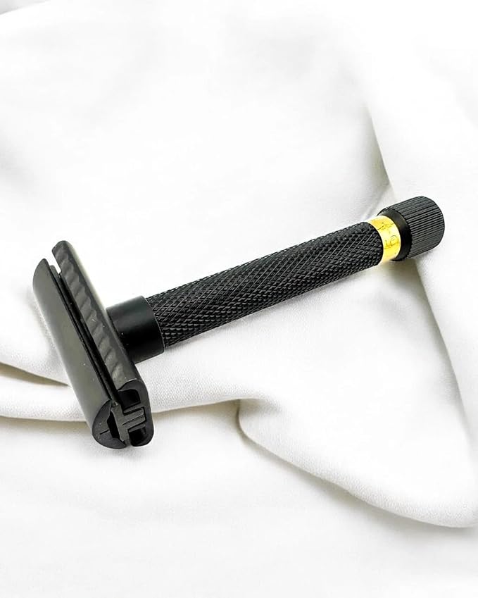 Parker Variant Adjustable Double Edge Safety Razor, Black and Gold | Solid Brass Two-Piece Razor Offers Five Adjustable Settings, Heavyweight Balance And A Distinctive Black-And-Gold Finish.