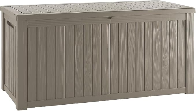 TARKARI 150 Gallon Lockable Resin Deck Box, Waterproof & UV-Resistant Outdoor Storage Box for Outdoor Cushion Storage, Garden Tools & Pool Accessories Storage, Gray
