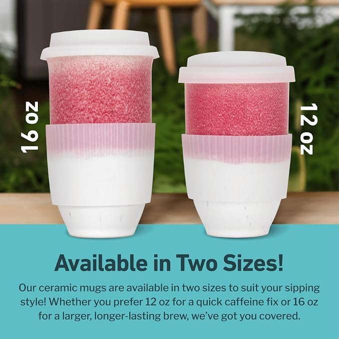 NOVA CERAMICS Coffee Travel Mug - Coffee Travel Cup – Microwave & Dishwasher Safe Coffee Pink Tumbler - Gifts For Women Men Him Her – 16oz – Coral Pink