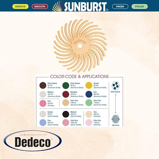 Dedeco Sunburst Radial Bristle Discs 48-Pack - 3/4" Curved - Peach 2500 Grit (Extra-Fine, 6 Micron) - Aluminum Oxide for Polishing & Finishing