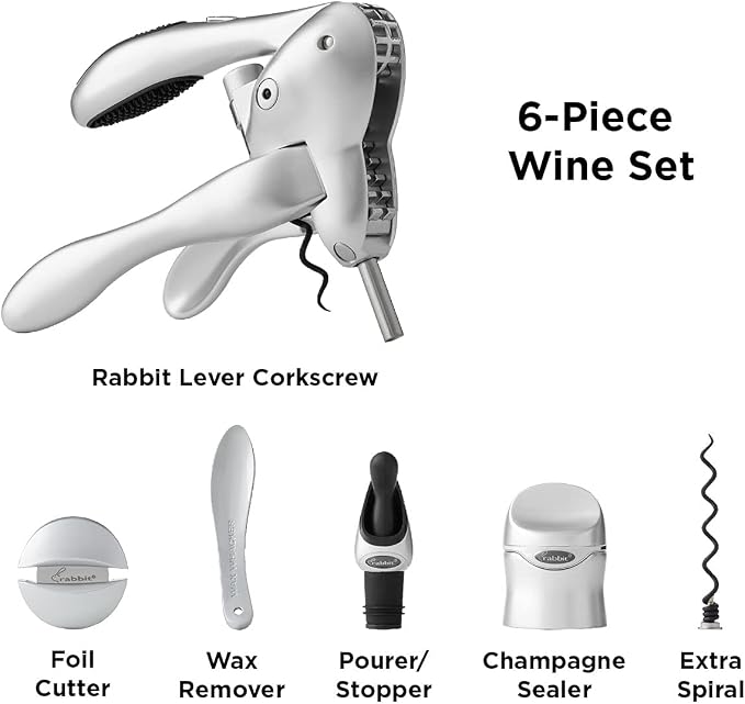 Rabbit Wine Tool Kit (Silver), 6 Piece Set