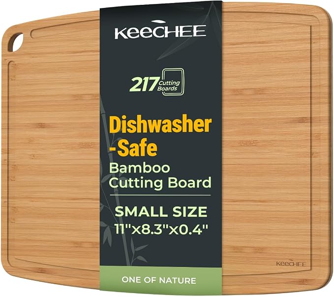 Keechee Dishwasher Safe Carbonized Bamboo Wood Cutting Boards for Kitchen with Juice Groove, Wooden Charcuterie & Chopping for Fruit, Vegetables & Cheese, Durable, Lightweight, Water-Resistant