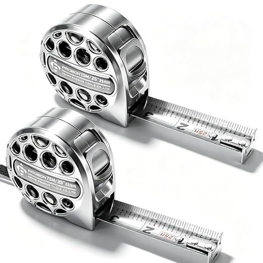 2 Pack Tape Measure 25 FT/7.5M, Waterproof Measuring Tape Double Side Scale, Retractable Stainless Steel Metric Tape Measure for Construction Household Woodworking Carpenters (2)