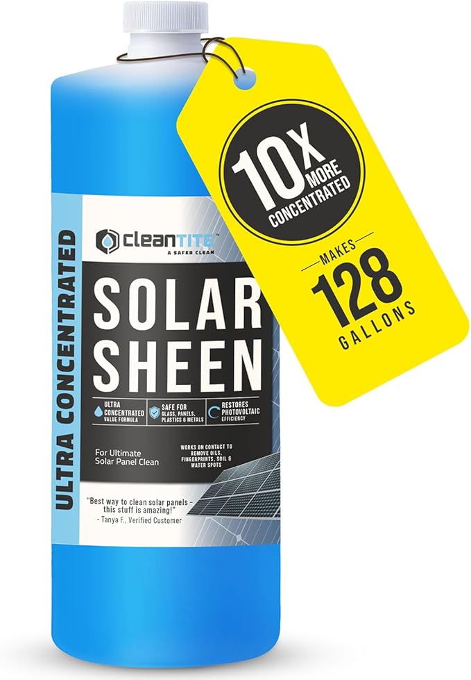 Solar Panel Cleaner 32 Oz (Makes 128 G) - Super Concentrated Cleaning Solution for Glass, Metal, Wood & Plastic - Remove Oil, Fingerprint & Water Spots - Multipurpose Solar Panel Cleaning