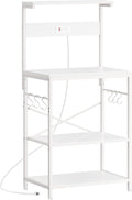 SUPERJARE Kitchen Bakers Rack with Power Outlet, Coffee Bar Table 4 Tiers, Kitchen Microwave Stand with 6 S-Shaped Hooks, Storage Shelf Rack for Spices, Pots and Pans - White