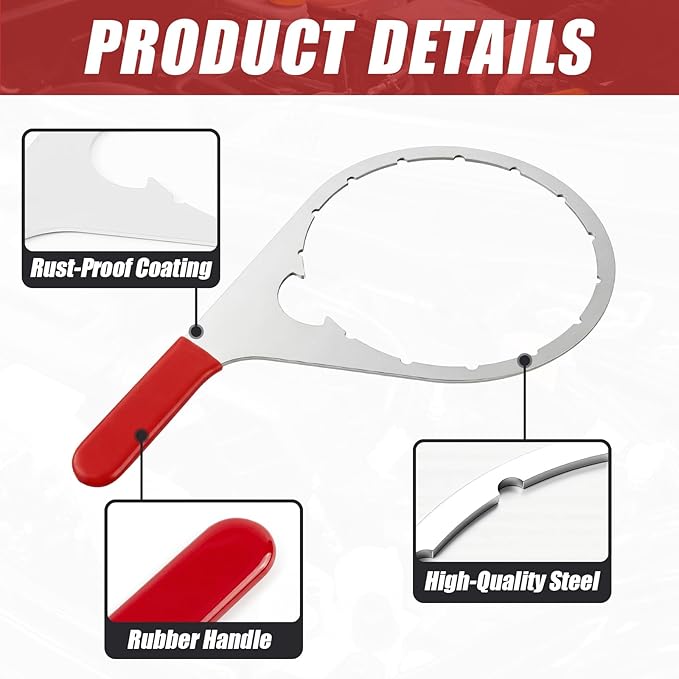 4 Pcs Fuel Filter Wrench Set, 4.6'' & 5'' & 6'' & 8'', Compatible with Various Fuel Filter Sizes Include Water Separator, Engines (Red)
