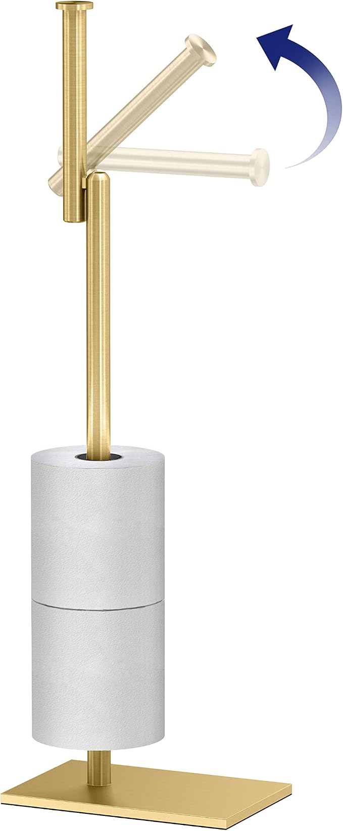 Gatco 1443B, Modern Rectangle Base Freestanding Toilet Paper Holder with Storage, 21.13”H, Brushed Brass