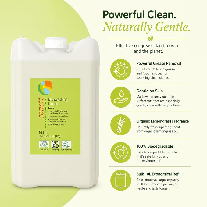 Sonett Organic Dishwashing Liquid Lemon 100% Biodegradable - 2.6 gal/ 10L (Pack of 1)