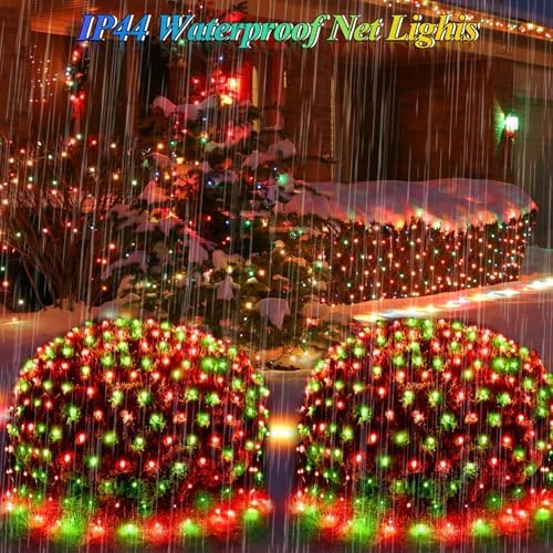 Lovelite 360LED Christmas Net Lights, 21ft x 5ft Mesh Lights Outdoor Green Wire 8 Modes Timer, Waterproof Connectable String Lights for Bushes Xmas Tree Garden Holiday Party Decor - Red Green