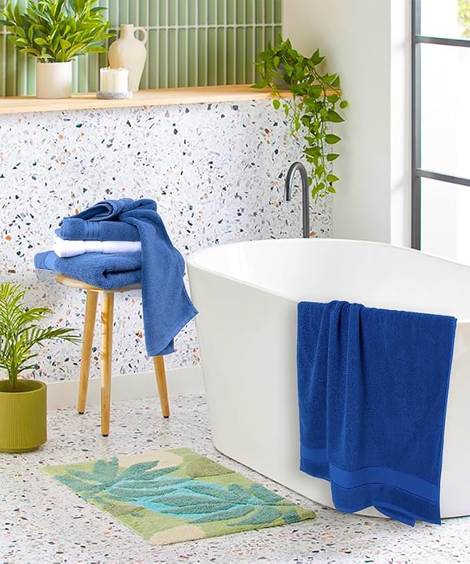 COZYART Denim Blue Bath Towel Set, Turkish Cotton Hotel Large Towel Bulk for Bathroom, Thick Bathroom Sets of 6 with 2 Bath Towels, 2 Hand Towels, 2 Washcloths, 650 GSM | OEKO-Tex 100 Certified Zero Twist Ring Spun, Soft Absorbent Quick Dry, Plush Fluf...
