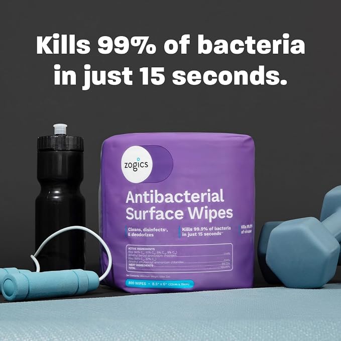 Zogics Antibacterial Wipes – Disinfecting Wipes for Sanitizing and Cleaning Surfaces and Equipment, EPA Registered Antibacterial Cleaning Wipes (1,600 Count – 2 Rolls of 800 Wipes)