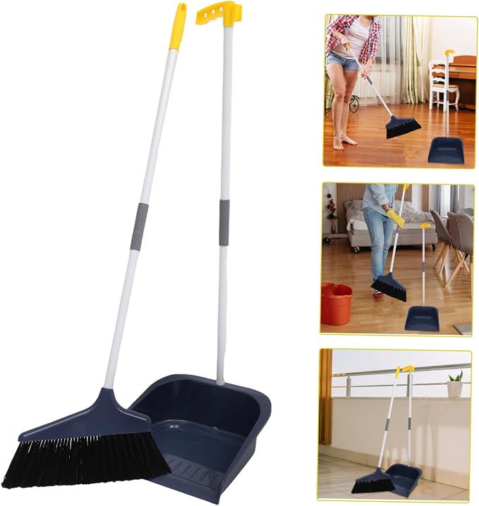 Dog Pooper Scooper Broom and Dustpan Set for Home Heavy Duty Broom and Dustpan for Office for Deck Driveway Garage Yard Concrete Floor Blue Broom Dustpan