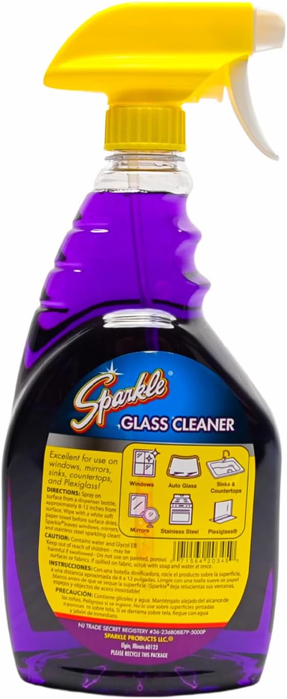 Sparkle Glass Cleaner, Ammonia-Free Streak-Free Formula, 33.8 fl oz Spray Bottle, Safe for Windows, Mirrors & Glass Surfaces (Pack of 4)