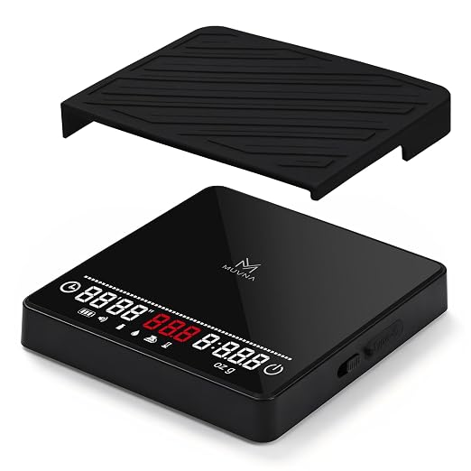 Espresso Mini Coffee Scale with Timer & Flow Rate Indicator - 2kg/0.1g Precision Digital Scale with Waterproof Silicone Mat for Pour Over, Coffee Bean Weight, Kitchen, Black