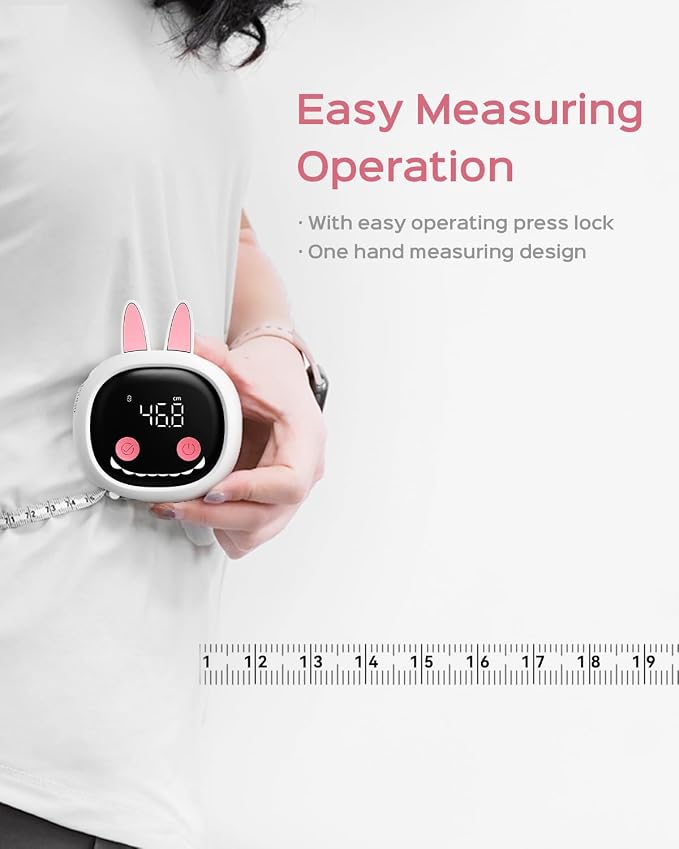 Smart Body Tape Measure with Cute Rabbit Silicone Case, Bluetooth Body Measuring Tape for Weight Loss & Muscle Gain, Digital Waist Measure Syncs with App