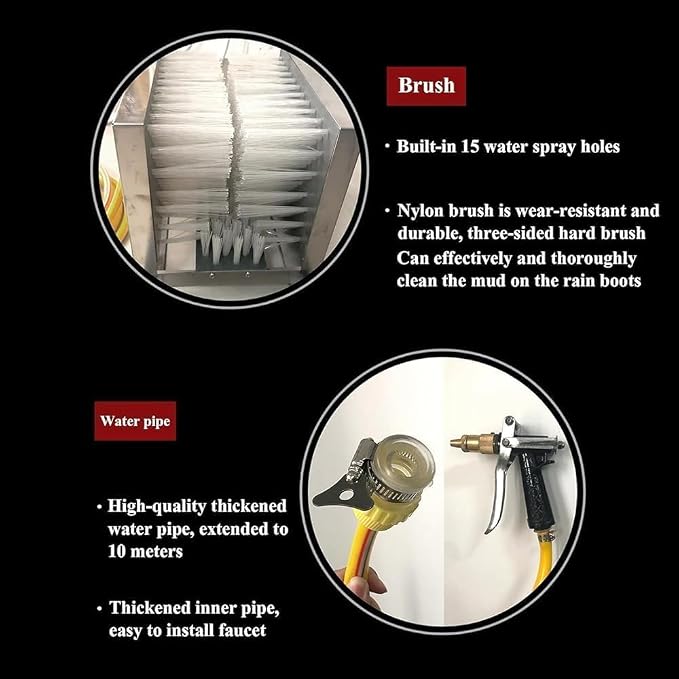 Stainless Steel Farm Boot Scrubber, Heavy-Duty Shoe Brush with Water Spray Cleaning Function
