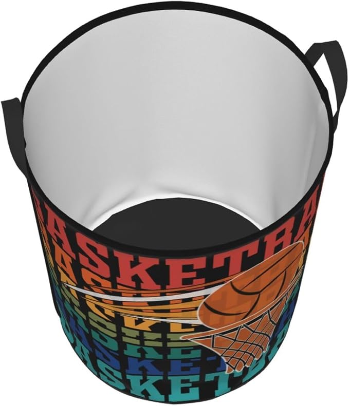 Rainbow Basketball Laundry Hamper Laundry Basket Circular Hamper Dirty Clothes Storage with Handles
