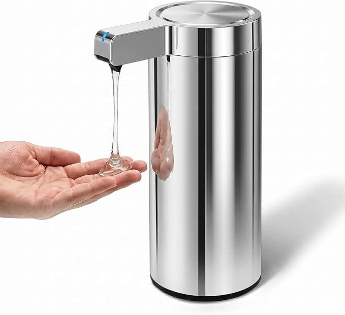 Newise Automatic Soap Dispenser with 3 Adjustable Dispensing Modes, 9 oz Touchless Sensor Stainless Steel, Rechargeable Hand Liquid Soap Dispenser for Kitchen & Bathroom, Chrome Metallic
