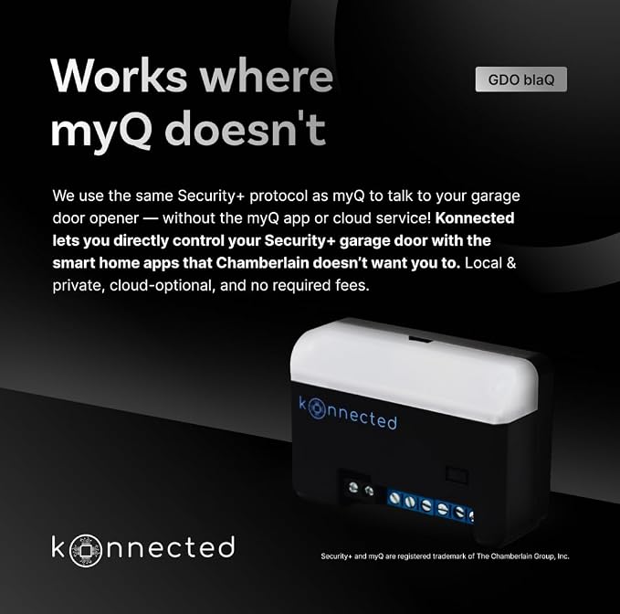 Smart Garage Door Opener blaQ - Works with Chamberlain/Liftmaster Security+ Openers - Local myQ Alternative - Alexa, SmartThings, Home Assistant, Hubitat, Control4, HomeSeer Integration