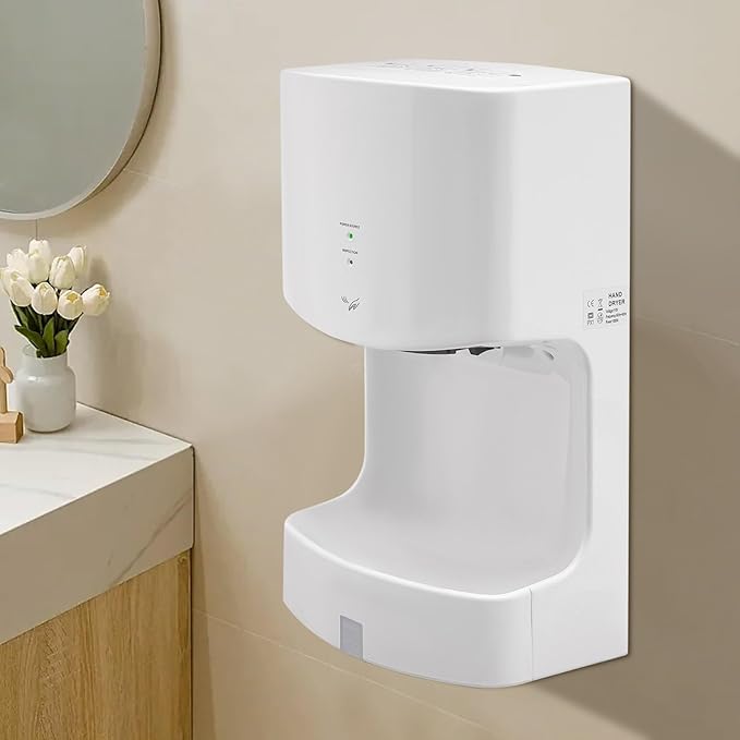 Commercial Automatic Hand Dryer, Wall-Mounted Air Wiper with Drip Tray 1000W High Speed Warm & Cold Wind for Home Shopping Mall Business Restroom
