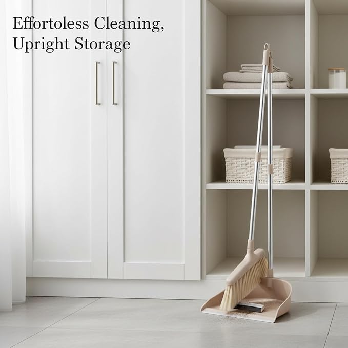 Broom and Dustpan Set with Standing Storage, Interlocking Sweep Kit with Cleaning Edge for Home Cleaning