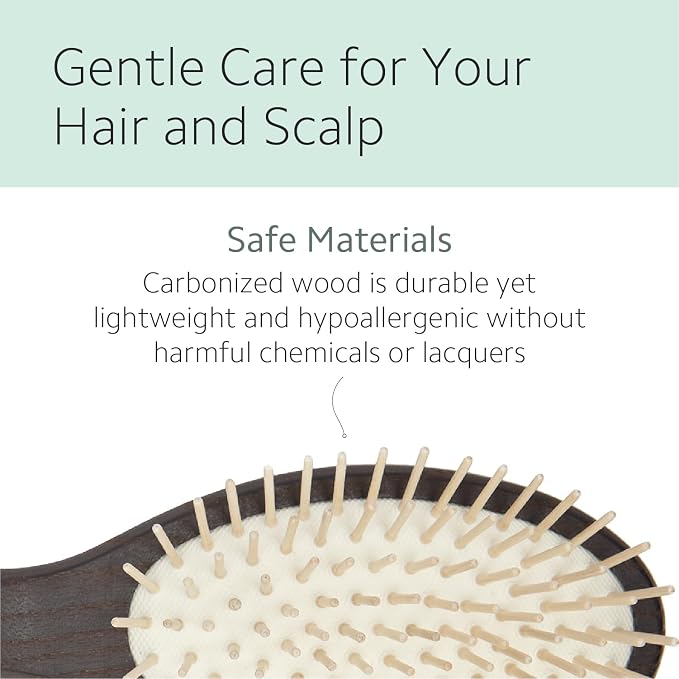 Ibiza Hair Oval Paddle Detangling Brush (CX1) | Natural Wooden Pins to Stimulate Scalp & Reduce Drying Time | Durable, Lightweight Carbonized Wood | Hypoallergenic Design