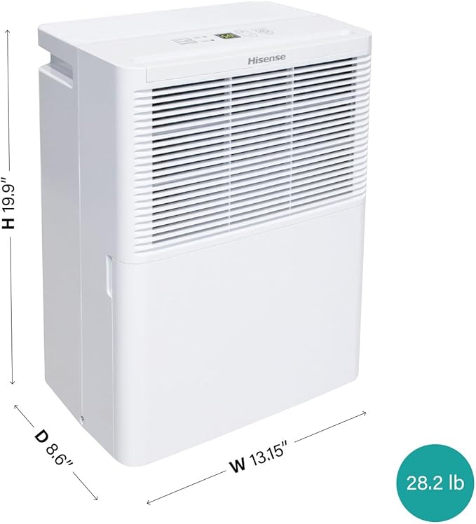 Hisense 25 Pint Small Compact Portable Dehumidifier, Energy Efficient Quiet Humidity Absorber Moisture Extractor for Bathroom Bedroom Room Garage Attic Home Crawl Space Closet
