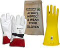 Enespro Class 2 Yellow Rubber Voltage Insulating Glove Kit with Leather Protectors, Max. Use Voltage 17,000V AC/ 25,500V DC (KITGC2Y08)