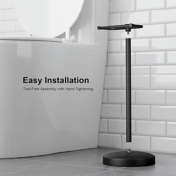 Freestanding Toilet Paper Holder Stand, Heavy Duty Matte Black Stainless Steel Toilet Paper Holder with Weighted Base, Rustproof & Tool-Free Installation for Modern Bathrooms