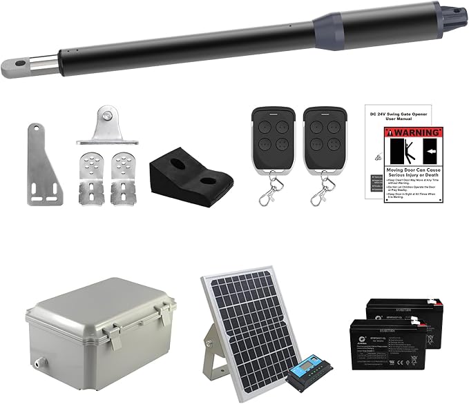 C01-L Solar Gate Opener Kit with Batteries & Solar Panel for Single Swing Gate Up to 14ft Long or 440lb, Automatic Gate Openers for Driveway Single Swing Gate with Long-Range Gate Opener Remote