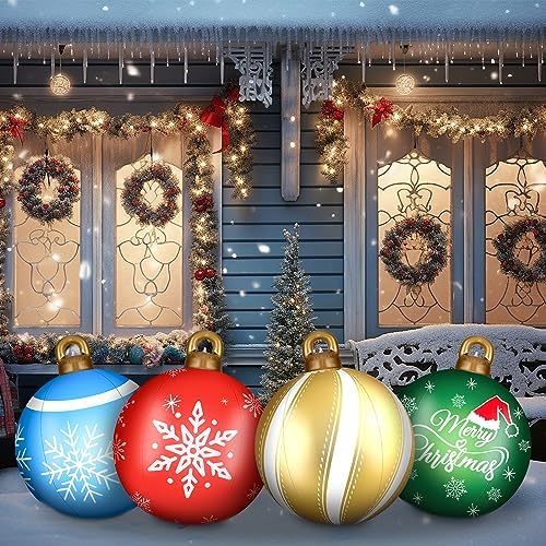 Jetec 4 Pcs Giant Inflatable Christmas Ball, Snowy, Color 4
