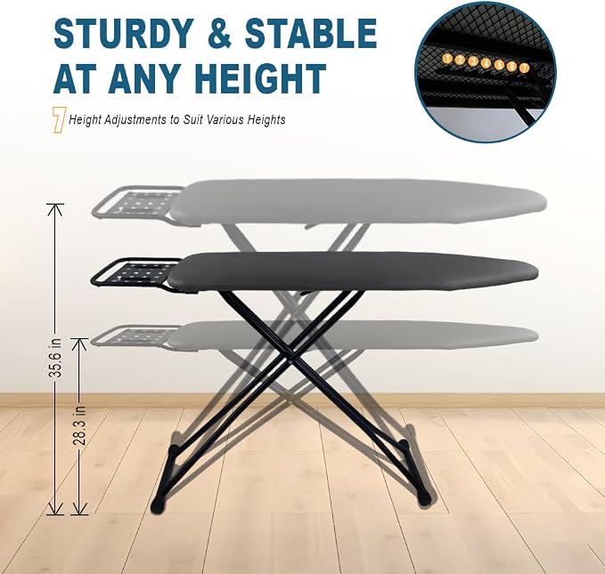 58"x15" Ironing Board Full Size, Heat Resistant Cover Iron Board with Steam Rest, Ultra Thick Padding, Height Adjustable Heavy Sturdy Metal Frame Legs Ironing Stand,Non-Slip Foldable (Square Rest)