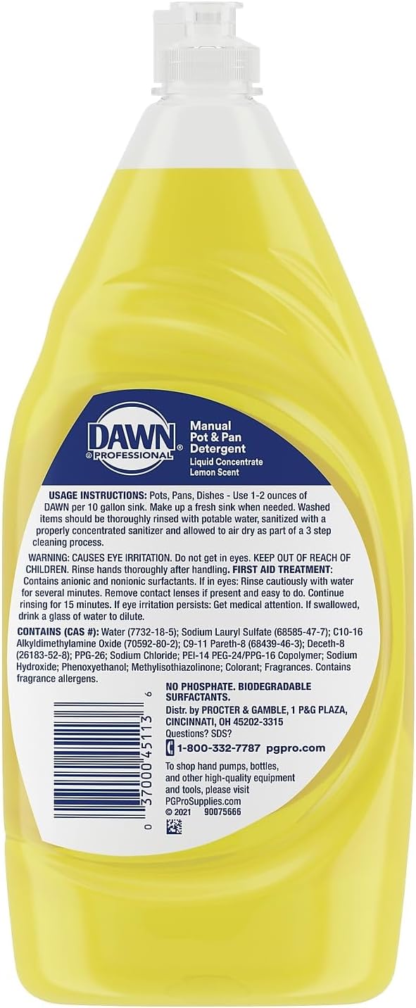 Dawn Professional 45113 Manual Pot & Pan Dish Detergent, Lemon, 38 Oz Bottle, 8/carton