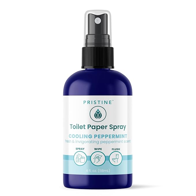 PRISTINE Toilet Paper Spray, As Seen on Shark Tank, Flushable Wipe Alternative, Personal Cleansing Bathroom Spray for Regular Toilet Tissue, Bidet Alternative, Made in USA, Cooling Peppermint, 4oz