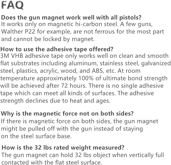 Gun Magnet | 32lbs Rated Magnetic Gun Mount | Indoor Gun Racks | Anti Scratch Handgun Holder in Vehicle Truck Car Wall Gun Safe and Desk